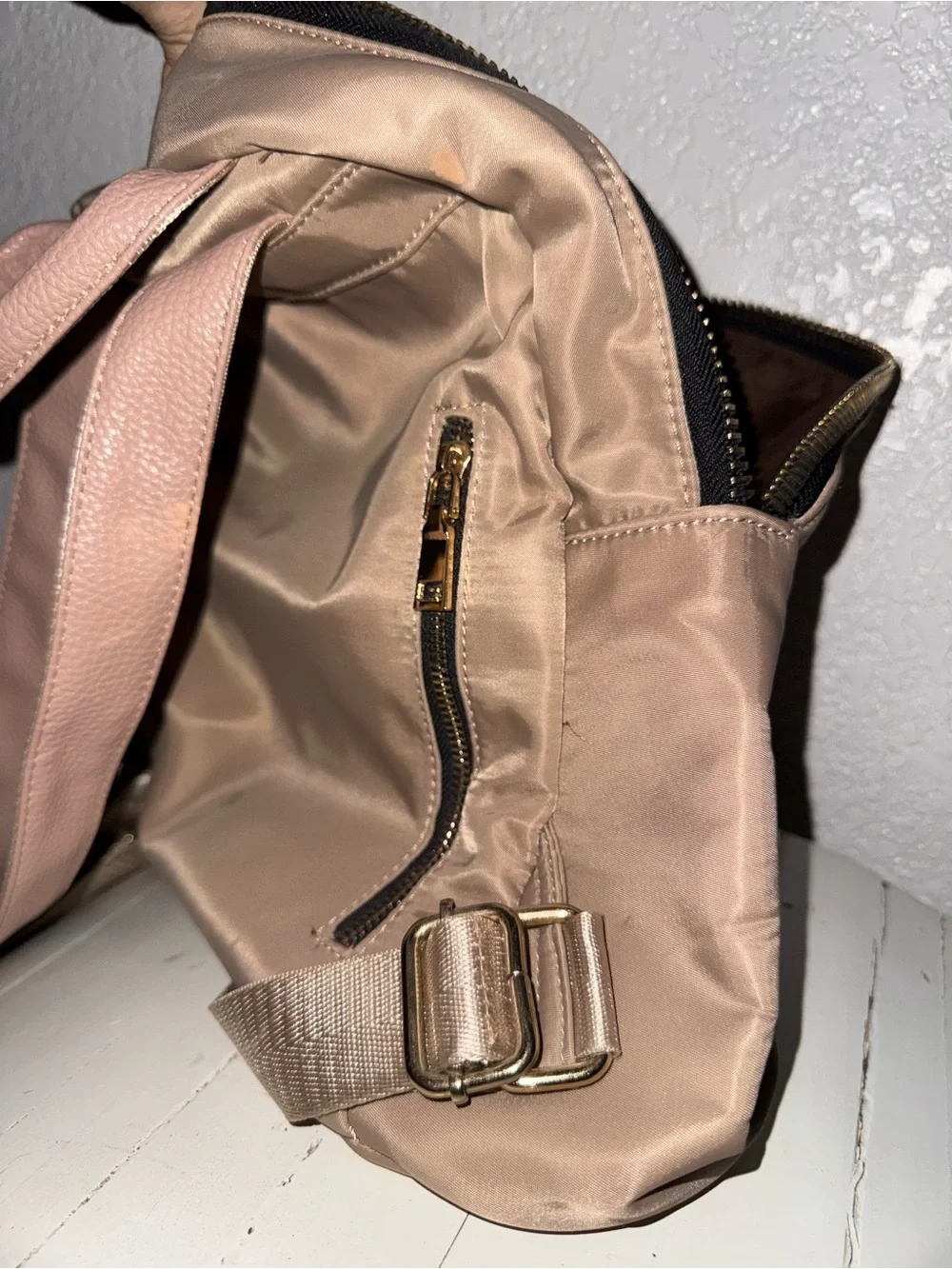Satin Mini Backpack in Light Taupe - Everyday Chic